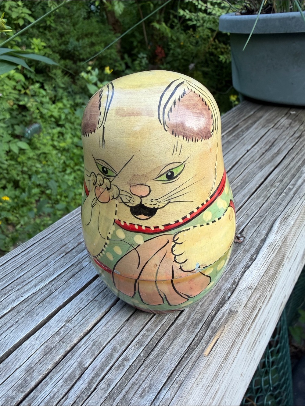Nesting Russian Set Of 5 Matryoshka Cat Nesting Dolls As Is Paint Chips